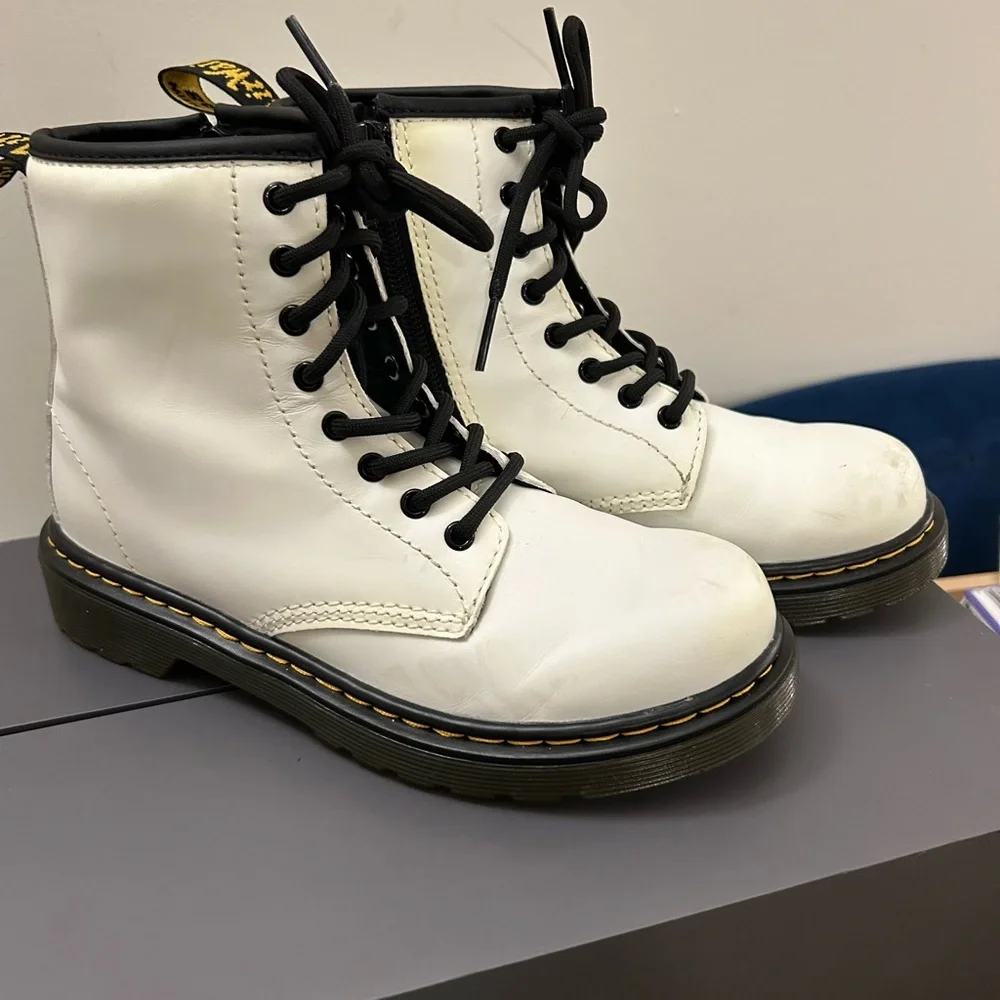 Dr. Martens White and Black Leather Boots - Picture 2 of 5